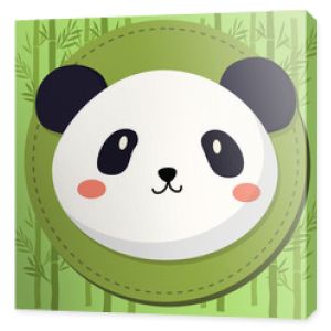 Słodka kreskówka głowa pandy w zielonym bambusowym tle