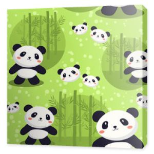 Wzór z cute panda w zielonym bambusowym tle.
