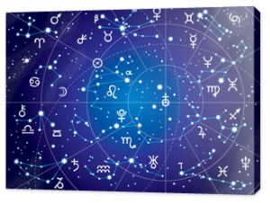 XII konstelacje Zodiaku i jego planety Władcy. Niebiański wykres astrologiczny. (Wersja schematu ultrafioletowego).