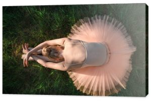 Młoda baletnica relaksuje się i medytuje na ziemi