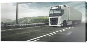 3d renderowania białej ciężarówki z przyczepą na autostradzie