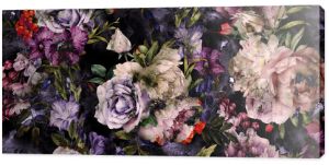 Kwiatowy wzór z kwiatami, akwarela. Projekt szablonu do tekstyliów, wnętrz, ubrań, tapet. Sztuka botaniczna