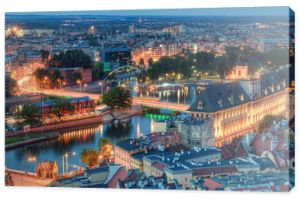 Wieczorna panorama miasta Wrocław, Polska