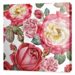Kwiatowy wzór z akwarela róż i piwonie