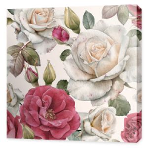 Kwiatowy wzór z akwarela białych i różowych róż