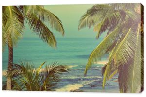 morski krajobraz z palmami - w stylu retro vintage