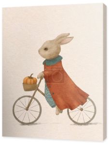 Królik w płaszczu jeździ na rowerze rysunek zwierzęcia do pokoju dziecięcego