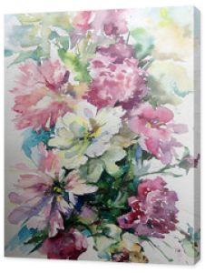 Streszczenie jasne kolorowe tło dekoracyjne. Kwiatowy wzór ręcznie robione. Piękny delikatny romantyczny bukiet kwiatów róży, wykonany w technice akwareli z natury.