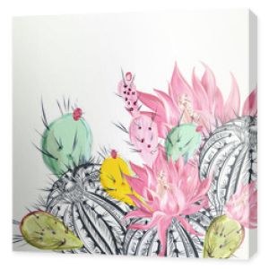 Piękna ilustracja wektorowa z roślinami i kwiatami kaktusów