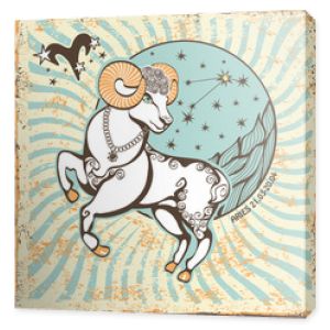 Znak zodiaku Baran.Karta Vintage Horoskop