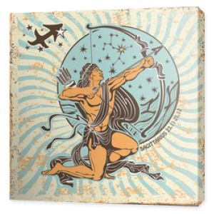 Znak zodiaku Strzelec.Karta Vintage Horoskop