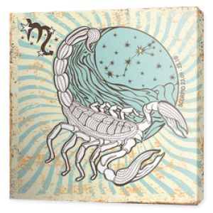 Znak zodiaku Skorpion.Karta Vintage Horoskop