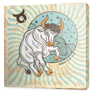 Znak zodiaku Byk.Karta Vintage Horoskop