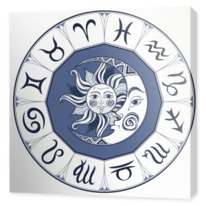 wektor ilustracja projektowania znaku zodiaku lub astrologiczna słońca i Księżyca. Horoskop.