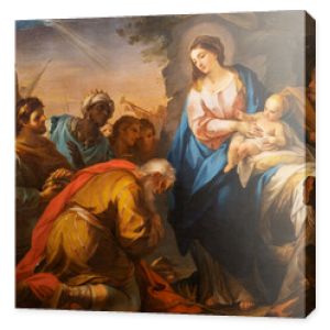 ROME, ITALY - AUGUST 29, 2021: The painting Adoration of Magi in the church Chiesa id  san Giuseppe alla Lungara by Mariano Rossi (1768).