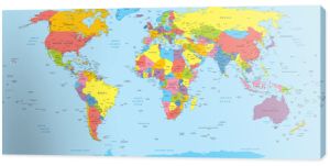 Mapa świata z nazwami krajów, krajów i miast