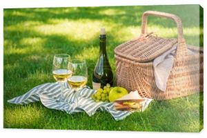 kosz piknikowy z owocami i winem 