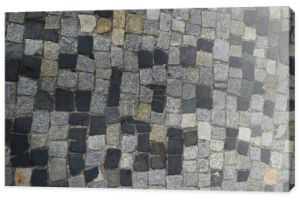 Portugalski Kamień bruk lub Calcada Portuguesa granitu brukowiec droga widok z góry. Mozaika Cegła brukowanej podłogi z płytek i małe kamienie