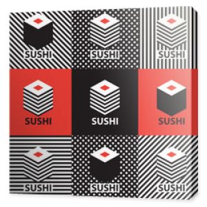 zestaw abstrakcyjnych banerów na temat sushi