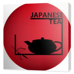 Czajnik, herbata słowo logo z liśćmi. Projekt w stylu japońskim.