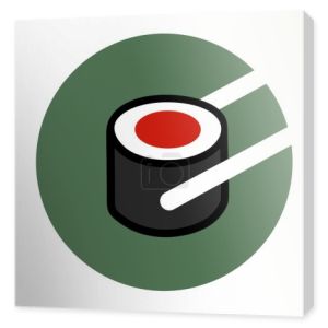 illustration of sushi roll with salmon and chopsticks on green