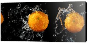 Zestaw świeżych pomarańczy w plusk wody