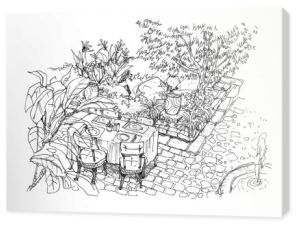 jadalnia settiing ogród odsłona strony rysunku ilustracji