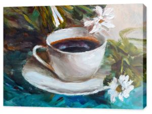 malowanie tekstury obraz olejny martwa natura, filiżanka napoju kawowego