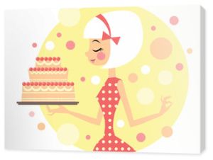Dziewczyna trzymająca duży tort imprezowy