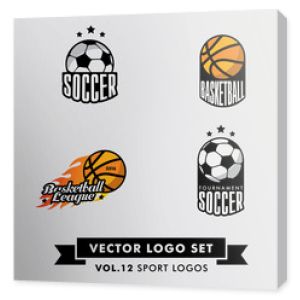 Retro Vintage Hipster Sport wektor Logo zestaw. Piłka nożna, piłka nożna, koszykówka.