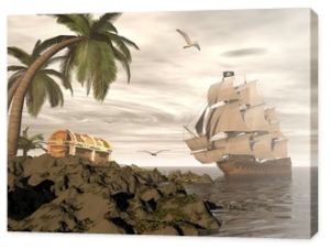 Statek piracki odnajdujący skarb - renderowanie 3D