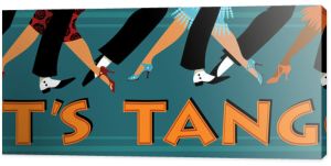 Baner Załóżmy tango ze stopami ludzi ubranych w taniec mody vintage, ilustracja wektorowa EPS 8, bez folii