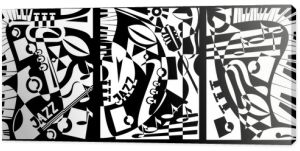 Zaprojektuj baner jazzowy w stylu retro abstrakcji geometrycznej. Malowanie tryptyku. Ilustracja wektorowa