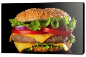 Zbliżenie burgera na czarnym tle
