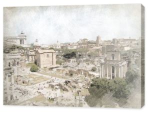 Forum Romanum Roman Forum in Rzym Włochy Vintage Artwork Illustra