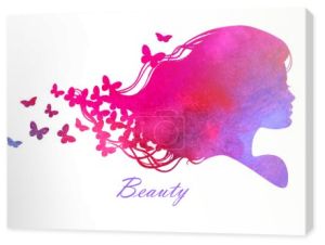 sylwetka głowy z akwarela hair.vector ilustracja kobieta piękności