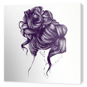 Rysowanie ilustracji sztuki. Kobiety dziewczyna kobieta z długimi włosami i profesjonalną fryzurą ślubną.