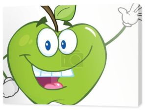 zielone jabłko kreskówka macha na powitanie
