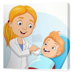Wektor ilustracja lekarza Cartoon sprawdzanie zębów chłopca