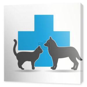ilustracja logo kliniki weterynaryjnej ze zwierzętami na tle medycznym