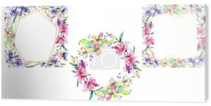 Ramki z różowe i fioletowe kwiaty orchidei. Akwarela rysunku aquarelle moda na białym tle. Ornament granic