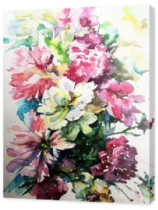 Streszczenie jasne kolorowe tło dekoracyjne. Kwiatowy wzór ręcznie robione. Piękny delikatny romantyczny bukiet kwiatów róży, wykonany w technice akwareli z natury.