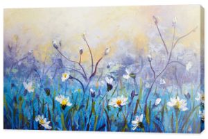 Polne kwiaty - Oryginalny obraz olejny przedstawiający kwiaty, piękne polne kwiaty na płótnie. Nowoczesna grafika Impresjonizm.Impasto. sztuka
