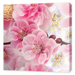 Śliwka chińska kwiaty różowy kolor bezszwowe tło wzór, ilustracji wektorowych
