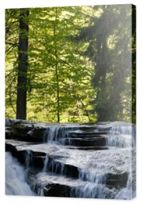 Wodospady Szklarki w super zielonym otoczeniu lasu, Karkonoski Park Narodowy, Polska