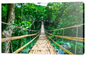 Bambusowy most wiszący dla pieszych nad rzeką