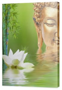 Budda, kwiat lotosu i bambus na płótnie