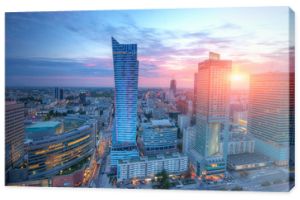 Panorama Warszawy o zachodzie słońca