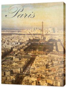 Pocztówka z widokiem na Paryż z lotu ptaka w stylu vintage z napisami