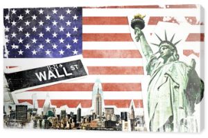 New York City vintage collage, US flag background